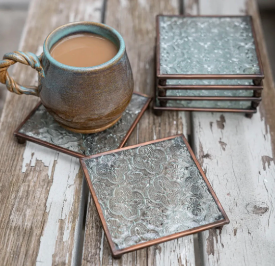 Copper & Glass Pillar Plate - Set of 4