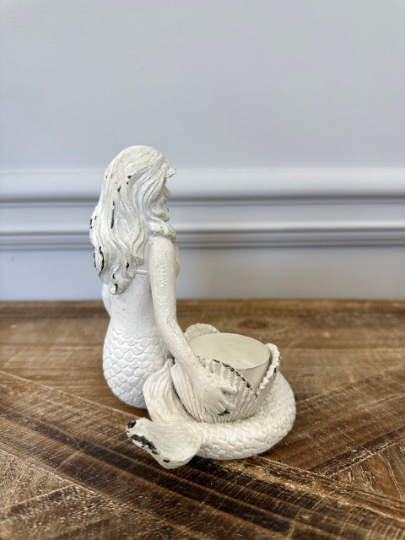 White Mermaid Resin Candle Holder