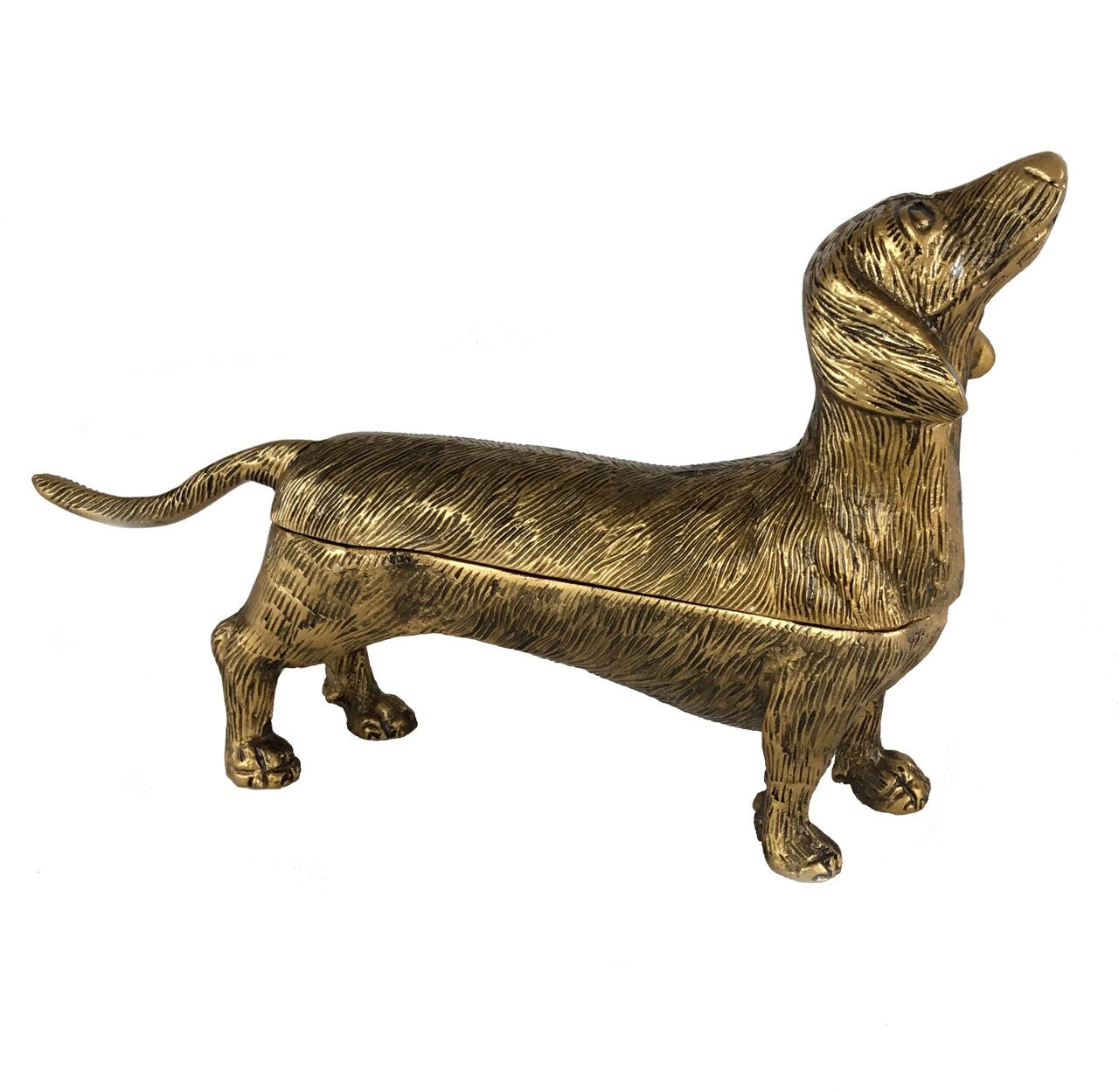 Antique Brass Finish Dachshund Dog Storage Box 11" Large Trinket Box