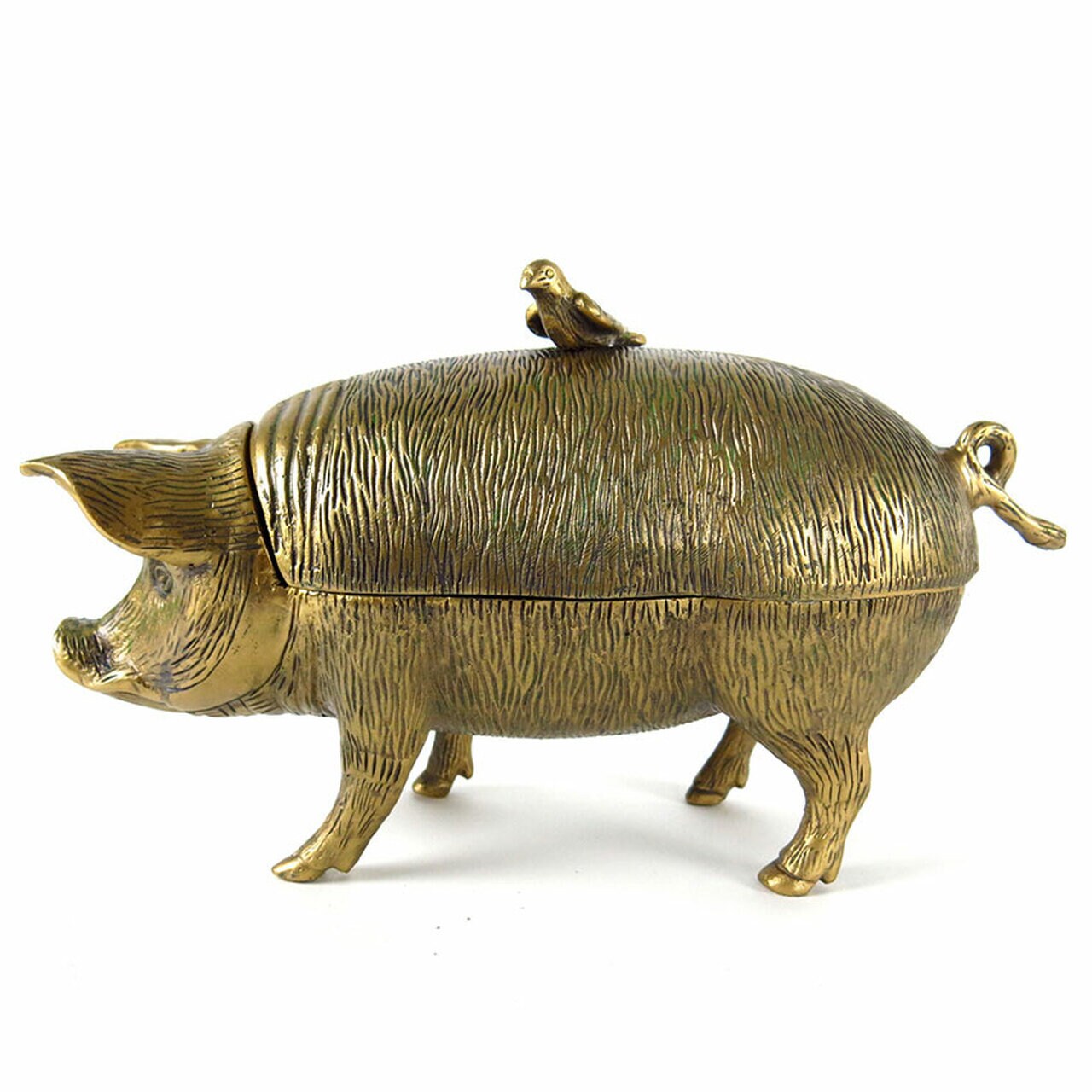 Antique Brass Finish Pig Decorative Storage Box Trinket Box