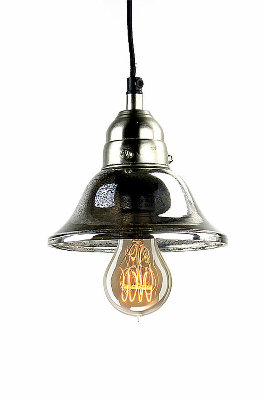 Vintage Industrial Antiqued Mercury Glass Bell Pendant Light