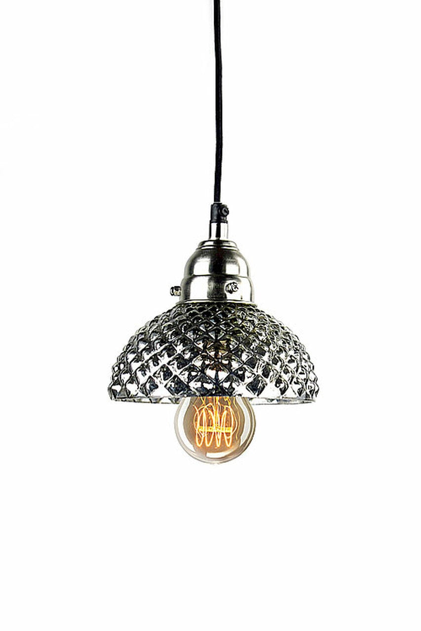 Vintage Industrial Antiqued Mercury Glass Bell Hobnail Pendant Light