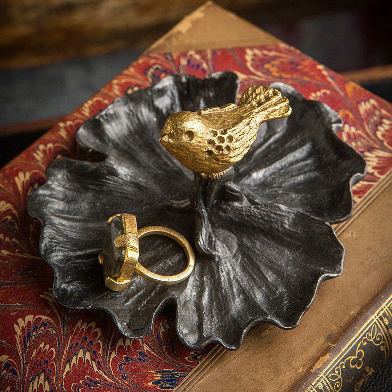Pewter Bird Jewelry/Coin Tray Jewelry/Coin Holder-Golden Holder Home Décor-Vintage