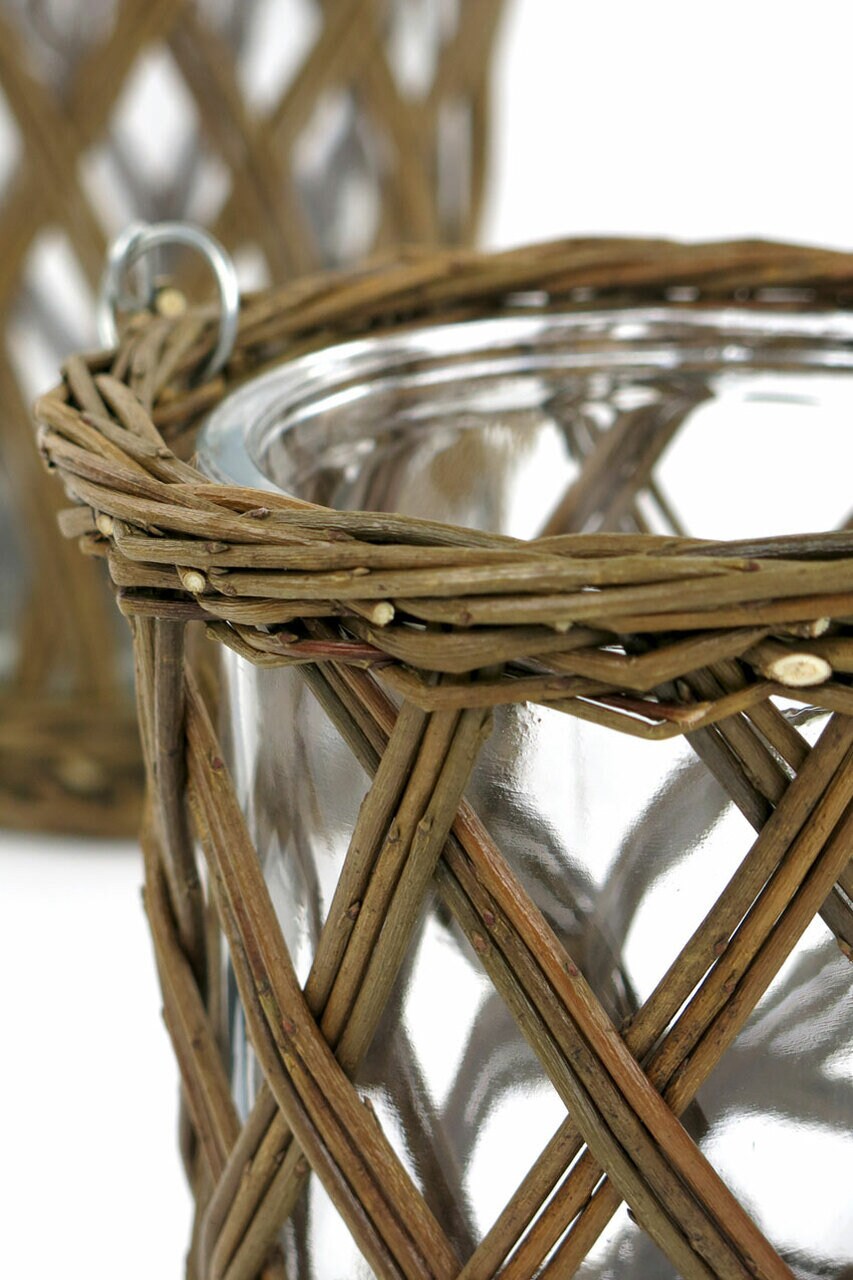 Classic Wicker Vase and Thick Glass with Handle