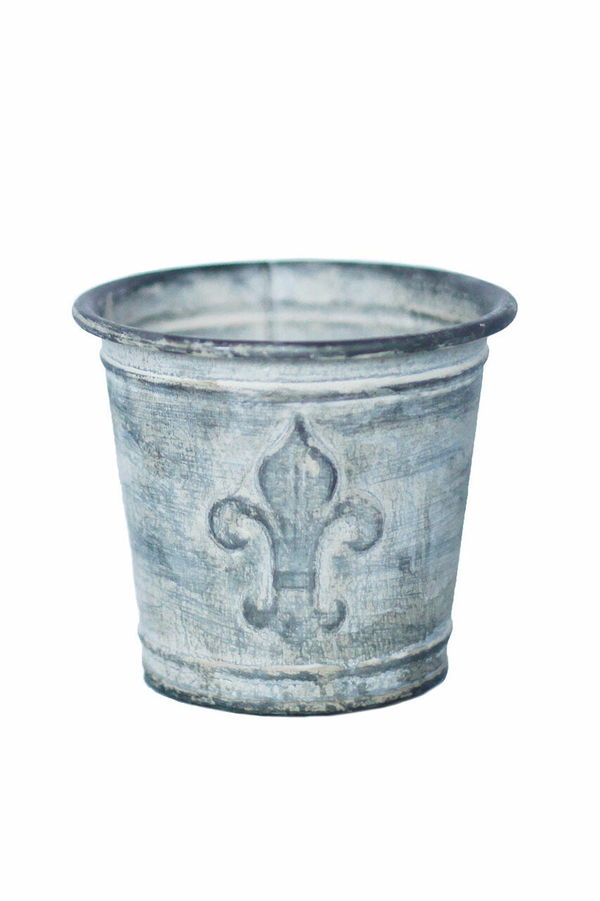 set of 2 Metal and Zinc Finish Fleur de Lis Flower Pot