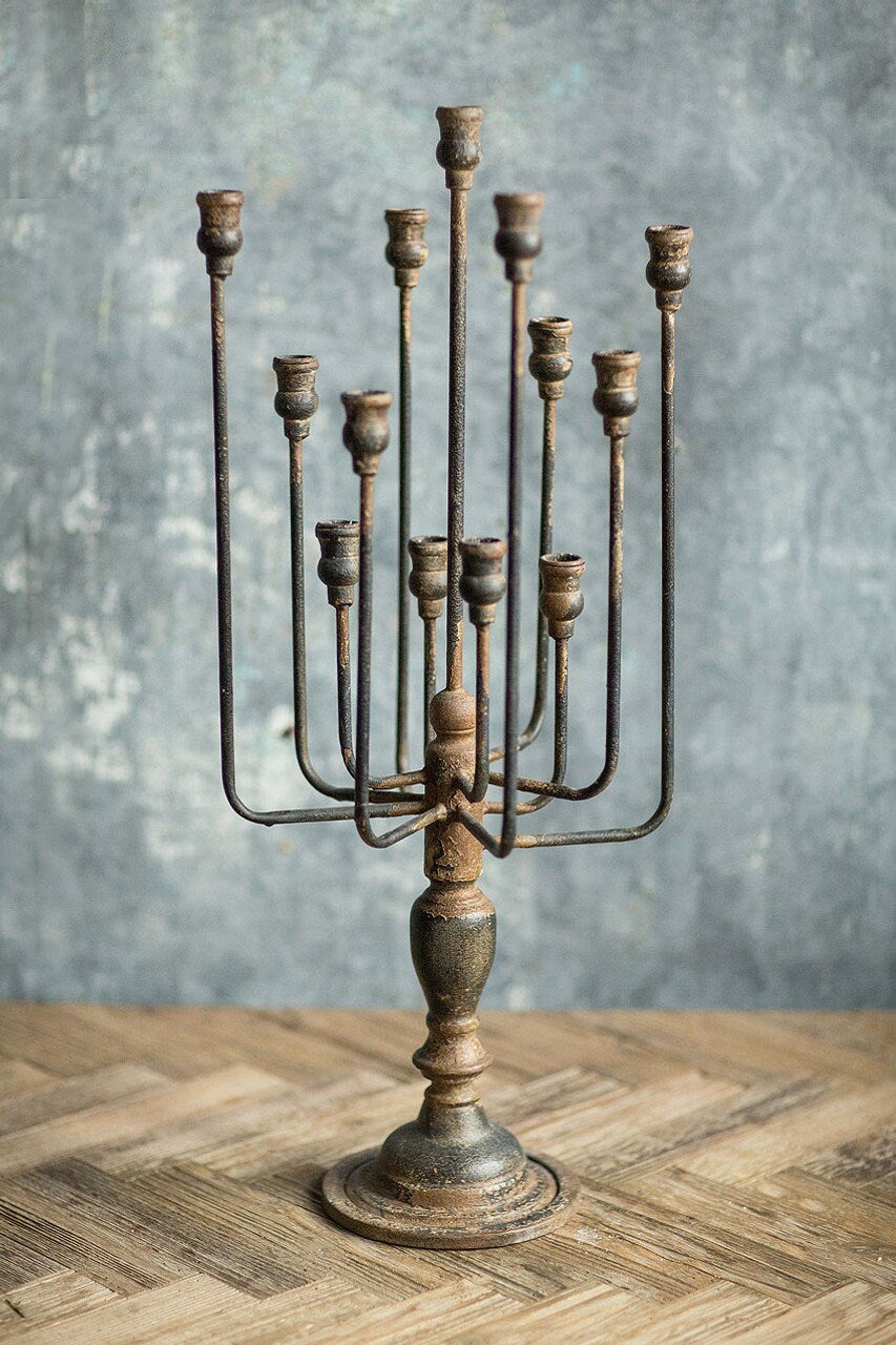 Black Iron Candelabra - Fall Autumn Decor - Rustic Antique Rust Tabletop Candelabra