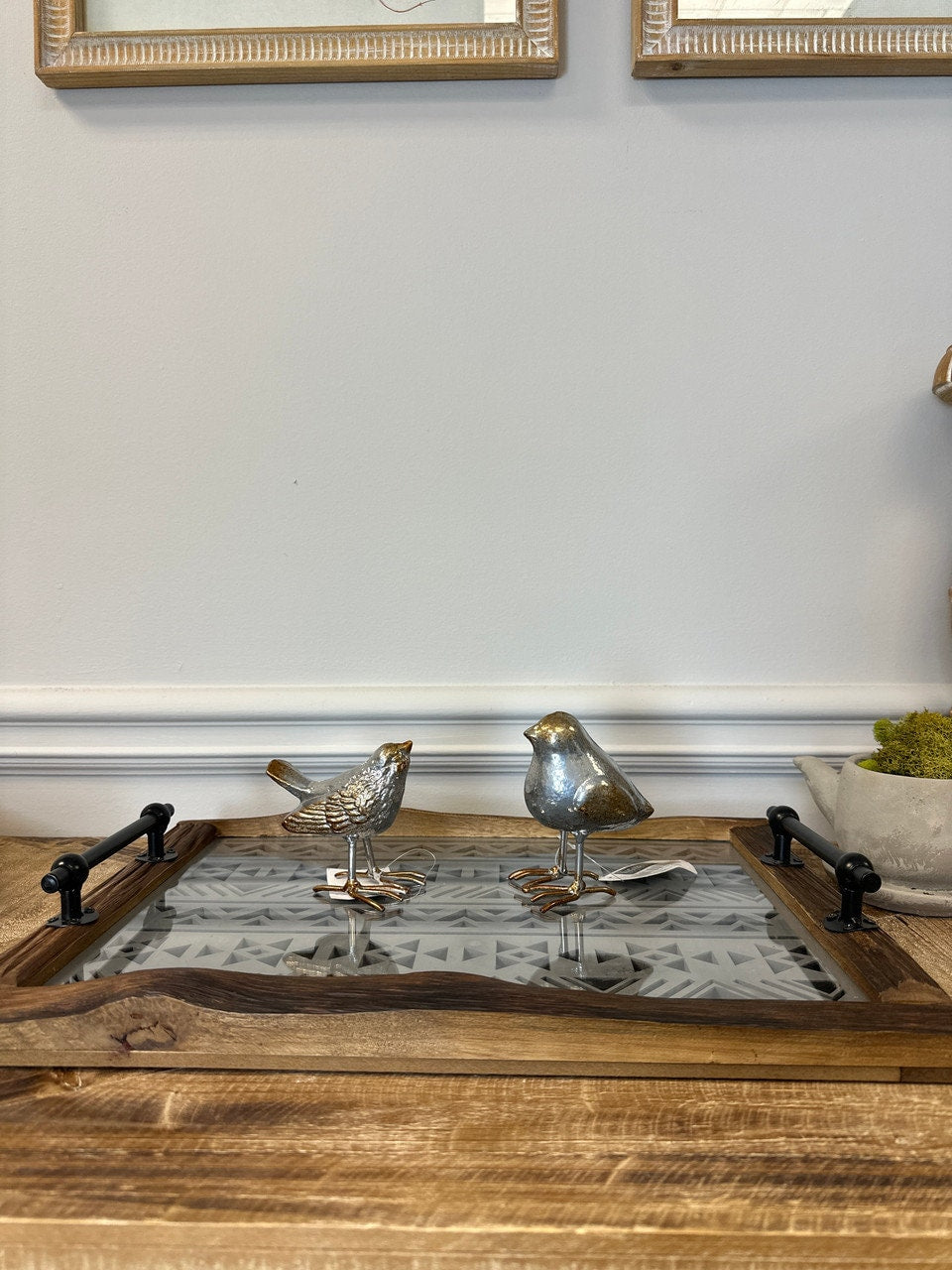 Wooden Tray With Glass Bottom-Set of 2