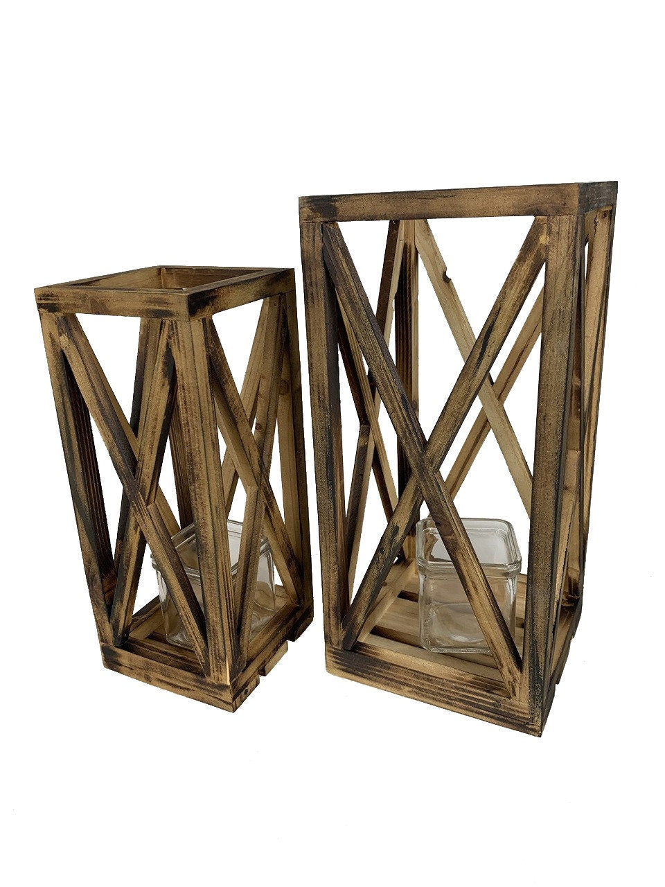 Square Wooden Lantern - Set of 2