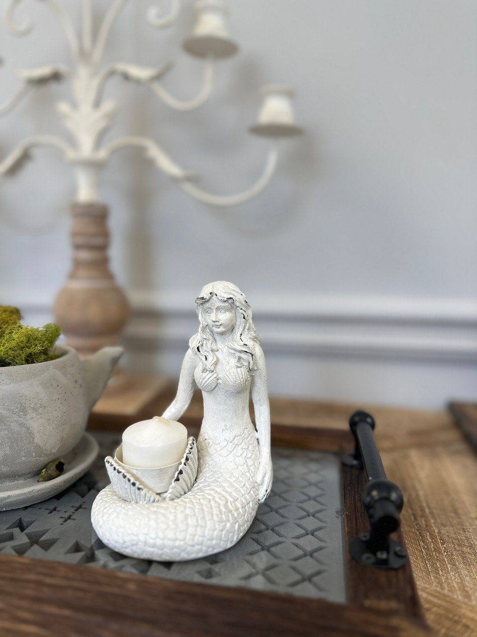 White Mermaid Resin Candle Holder