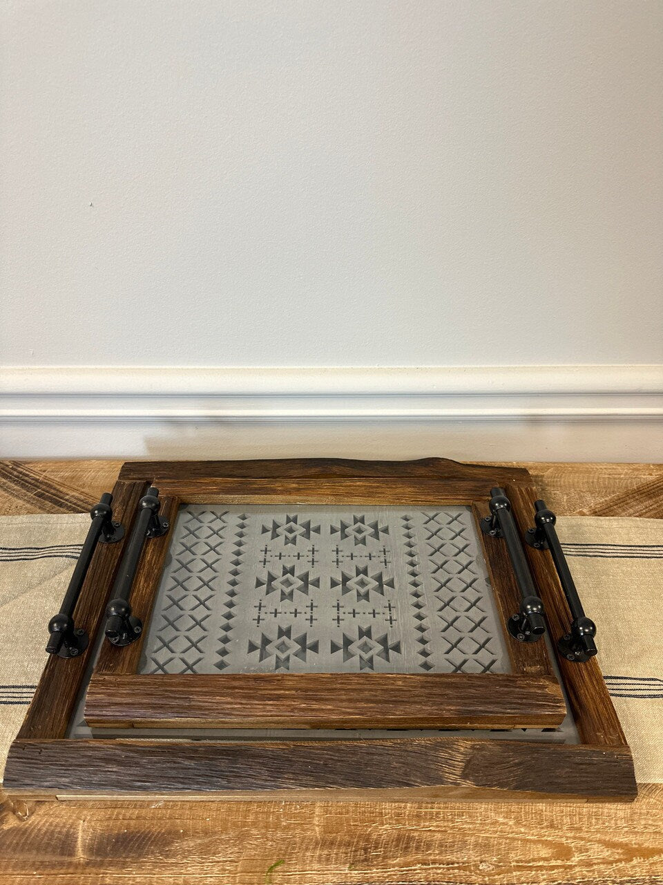 Wooden Tray With Glass Bottom-Set of 2