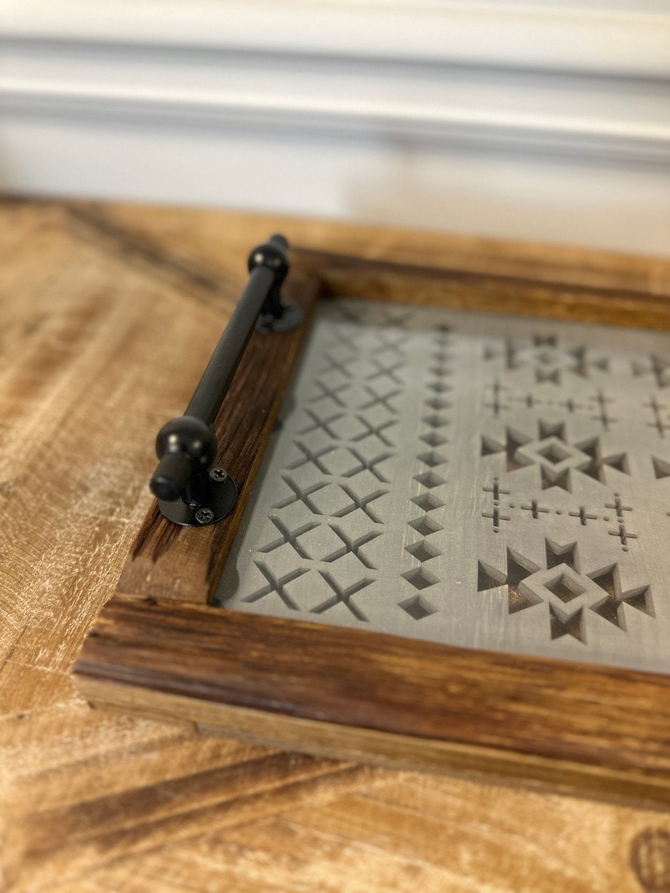 Wooden Tray With Glass Bottom-Set of 2