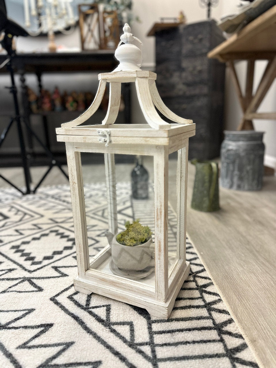 White Square Wooden Lantern