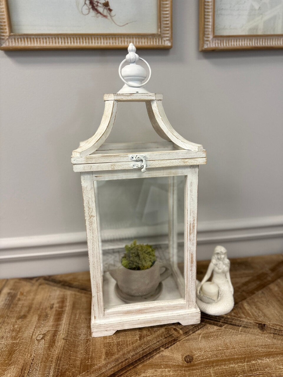 White Square Wooden Lantern