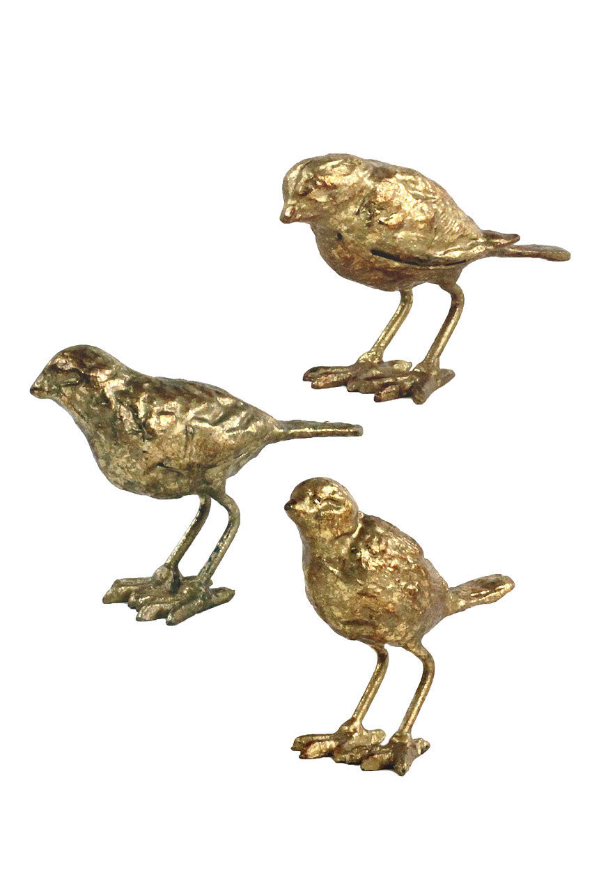 Small Solid Cast Iron Bird Sculpture Statues - Set of 3