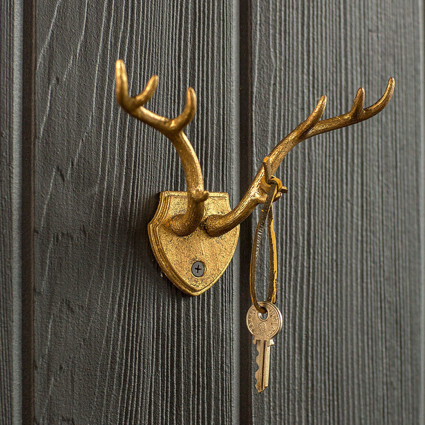 Cast Iron Gold Leaf/Dark Meta Pewter Antler Hook Antler Hook