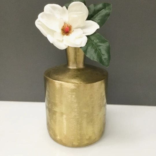 Small Round Gold Etched Flower Vase