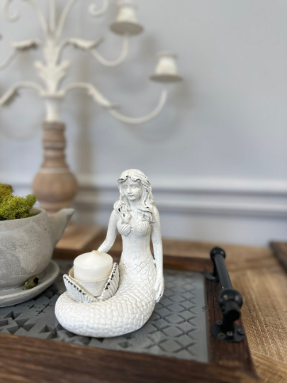 White Mermaid Resin Candle Holder