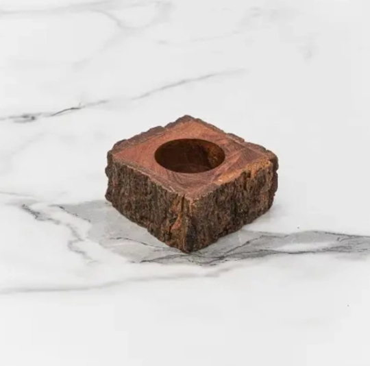 Babul Wood Bark Edge Square Napkin Ring, Set of 2