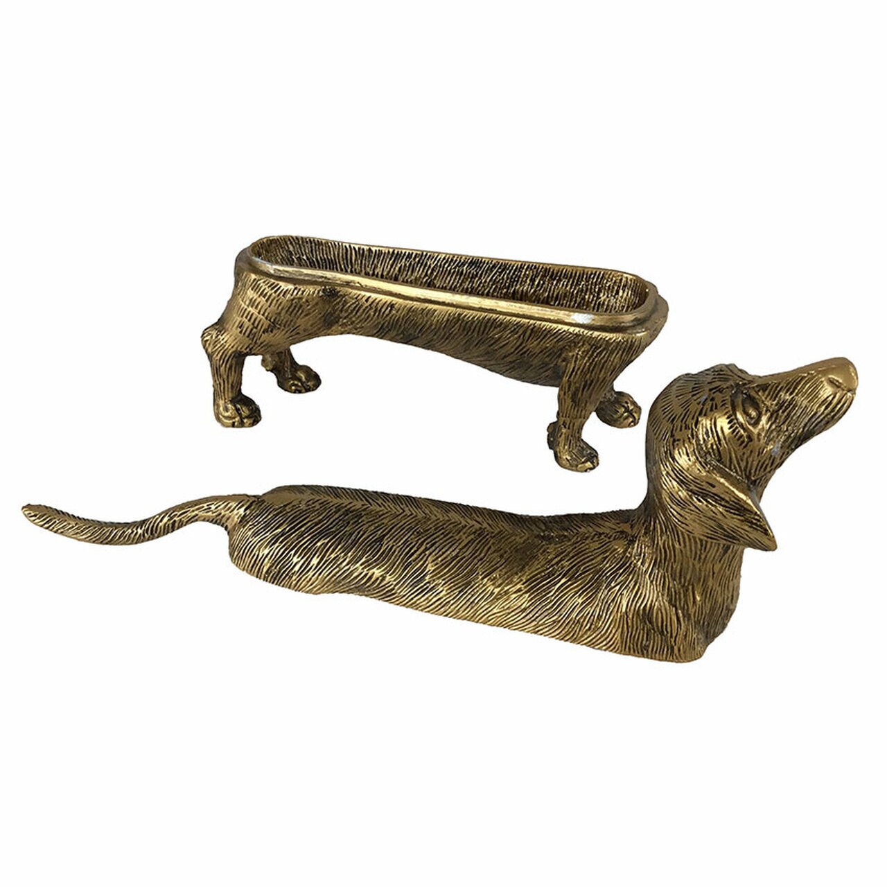 Antique Brass Finish Dachshund Dog Storage Box 11" Large Trinket Box