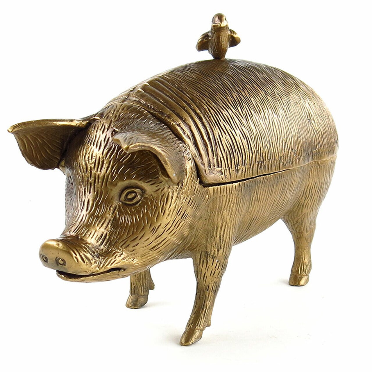 Antique Brass Finish Pig Decorative Storage Box Trinket Box