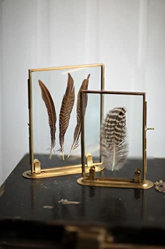 Solid Brass Frame Photo Stand 4x6/5X7 Includes Feathers may different from pic, Horizontal or Vertical Pictures Real Glass Frame.