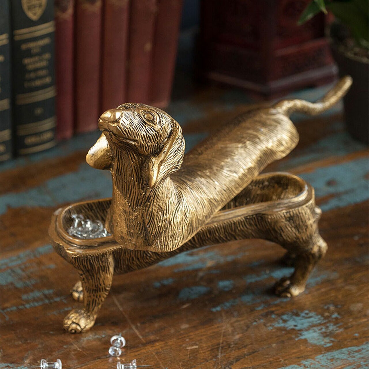 Antique Brass Finish Dachshund Dog Storage Box 11" Large Trinket Box