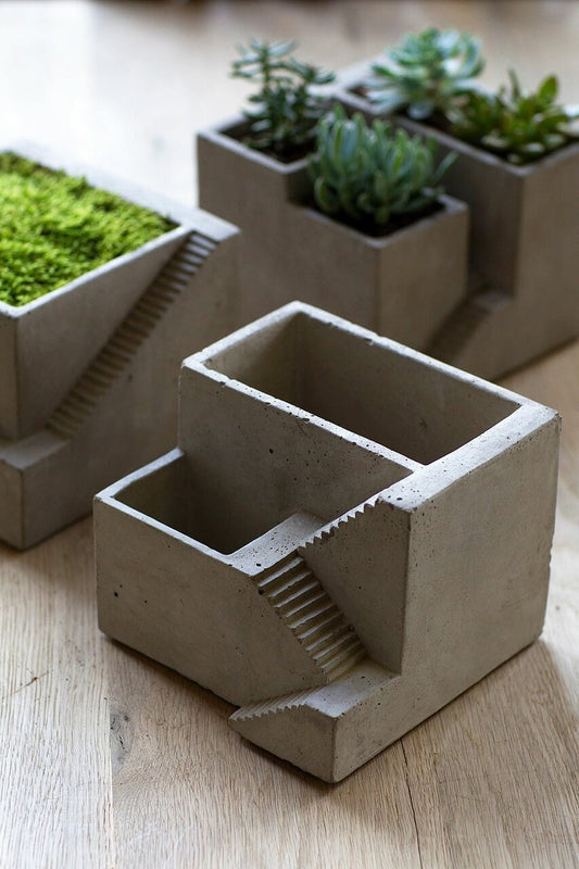 Cement Geometric Architectural Cube Planter II