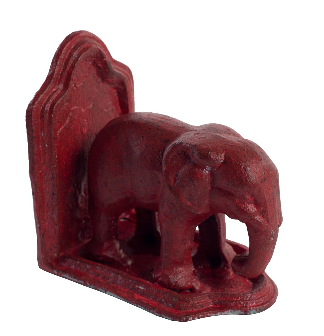 Vintage Style Cast Iron Elephant Bookend in Antiqued Red Finish
