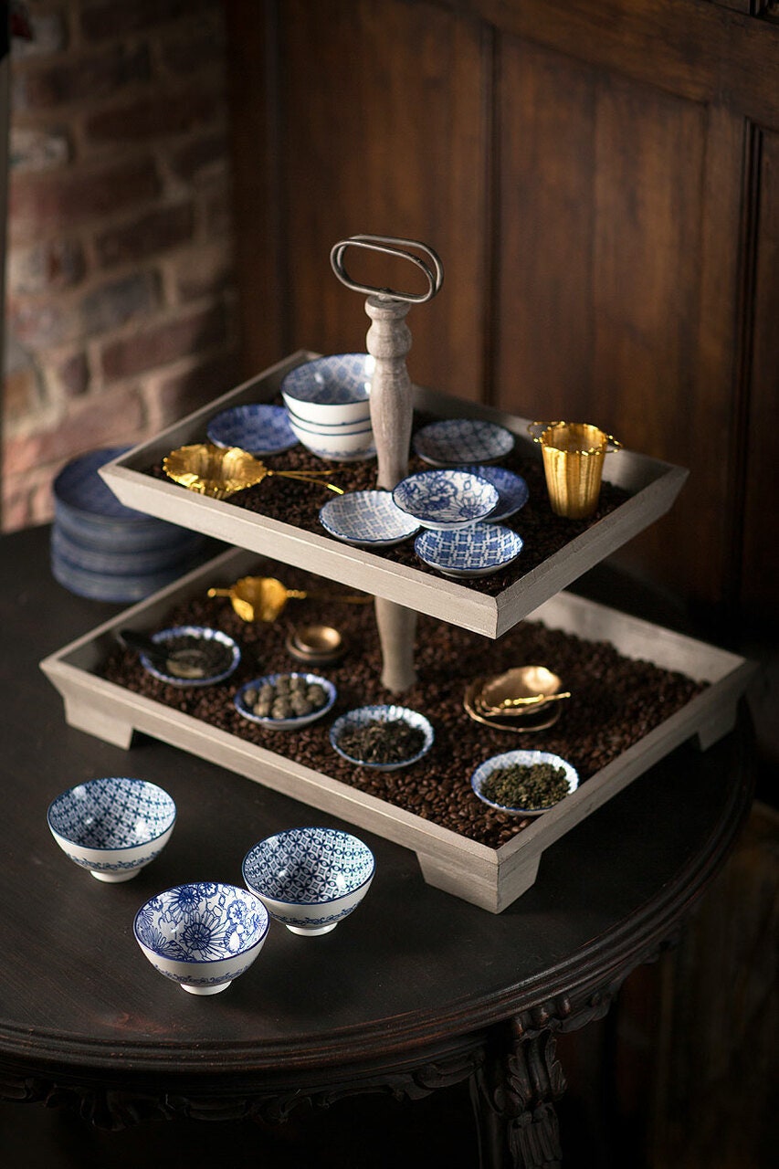 Wood Rectangle 2 Tier Tray