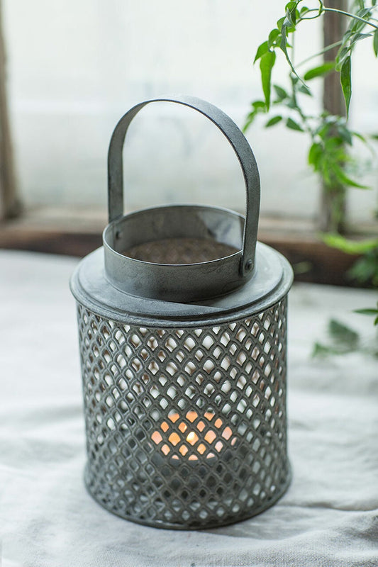 Round Filigree Perforated Metal Lantern Candle Holder