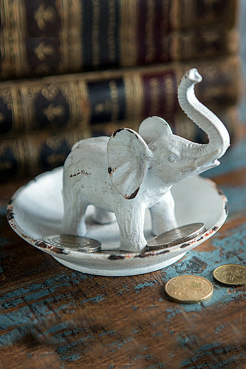 Pewter Elephant Ring/Jewelry/Coin Dish in Antique Red/White Finish.