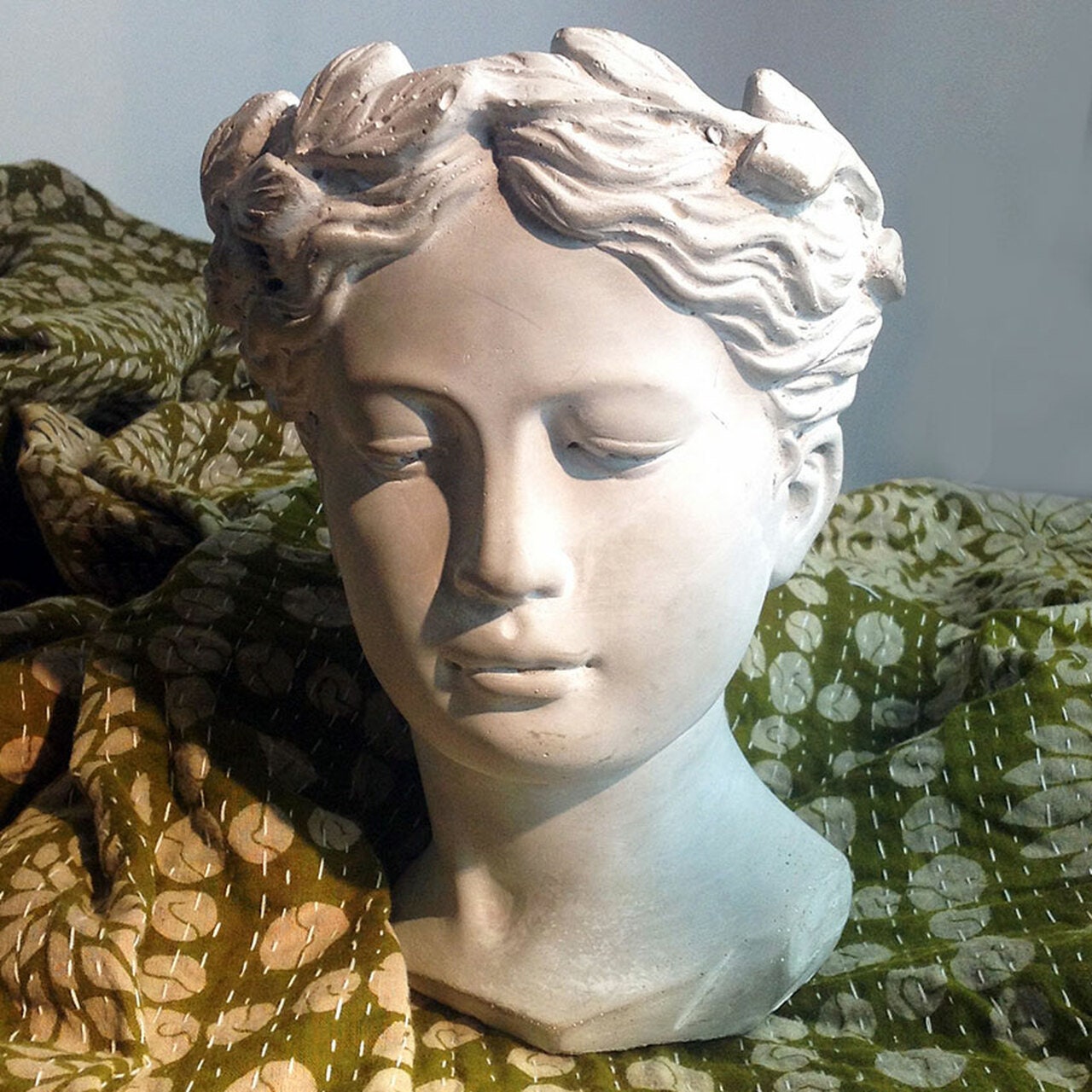 Lady Head Planter Statue Garden Cement Concrete Antiqued Art