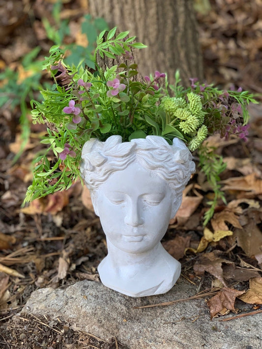 Lady Head Planter Statue Garden Cement Concrete Antiqued Art