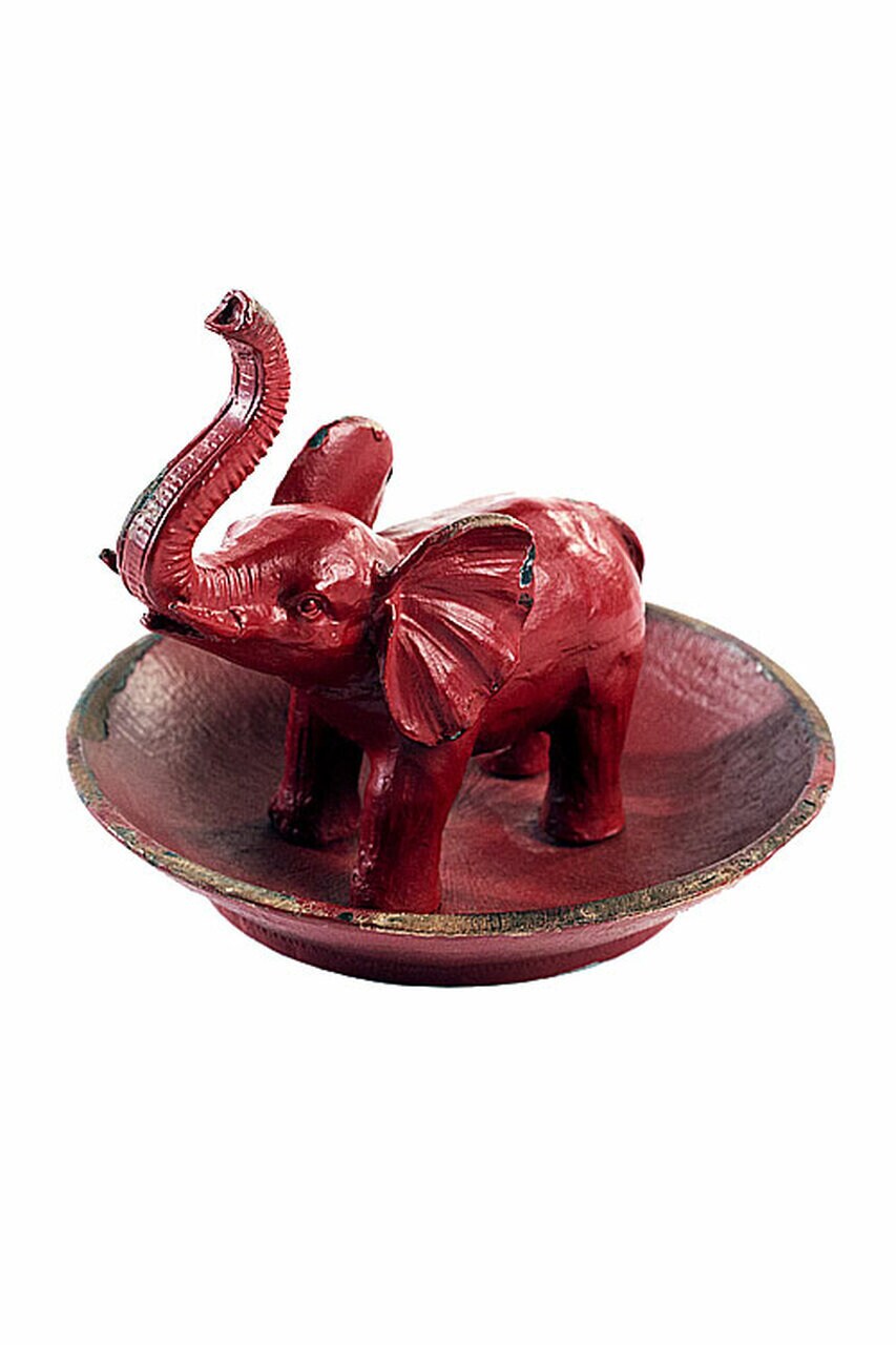 Pewter Elephant Ring/Jewelry/Coin Dish in Antique Red/White Finish.