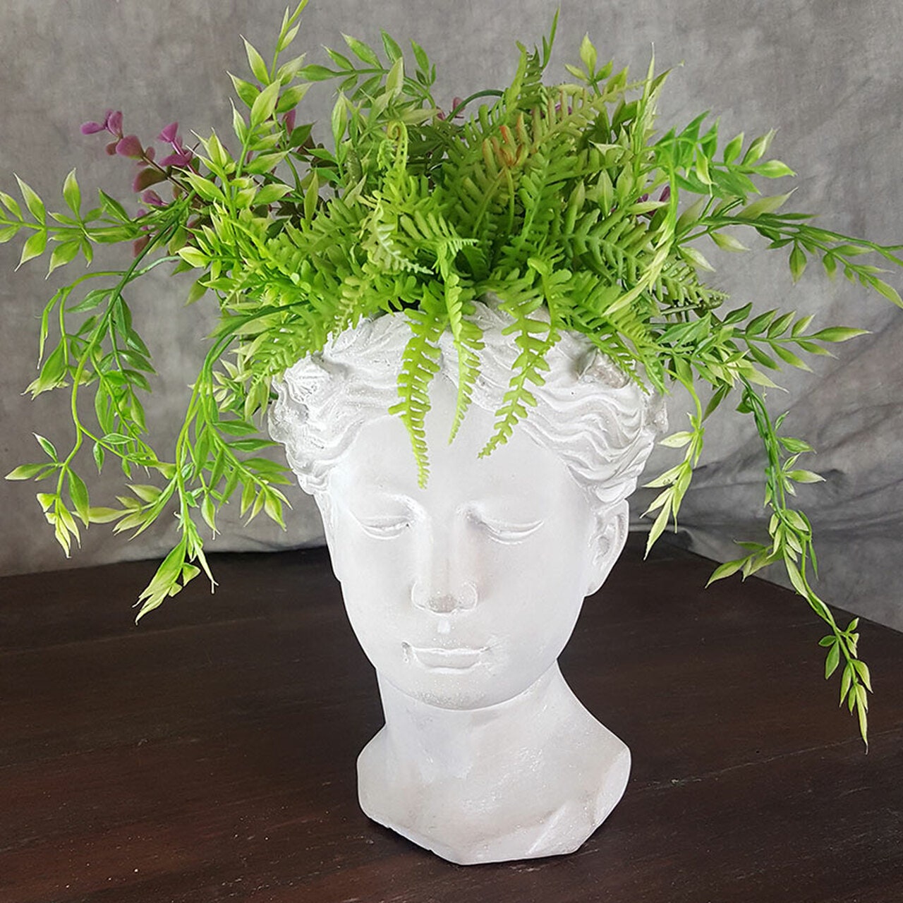 Lady Head Planter Statue Garden Cement Concrete Antiqued Art