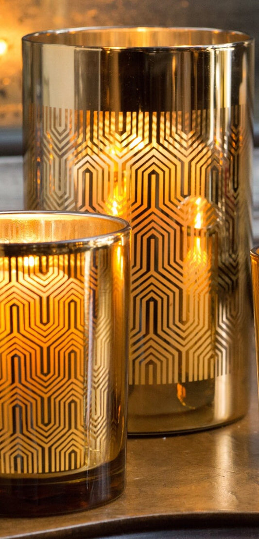 Metallic Gold & Silver Glass Candle Holder Large