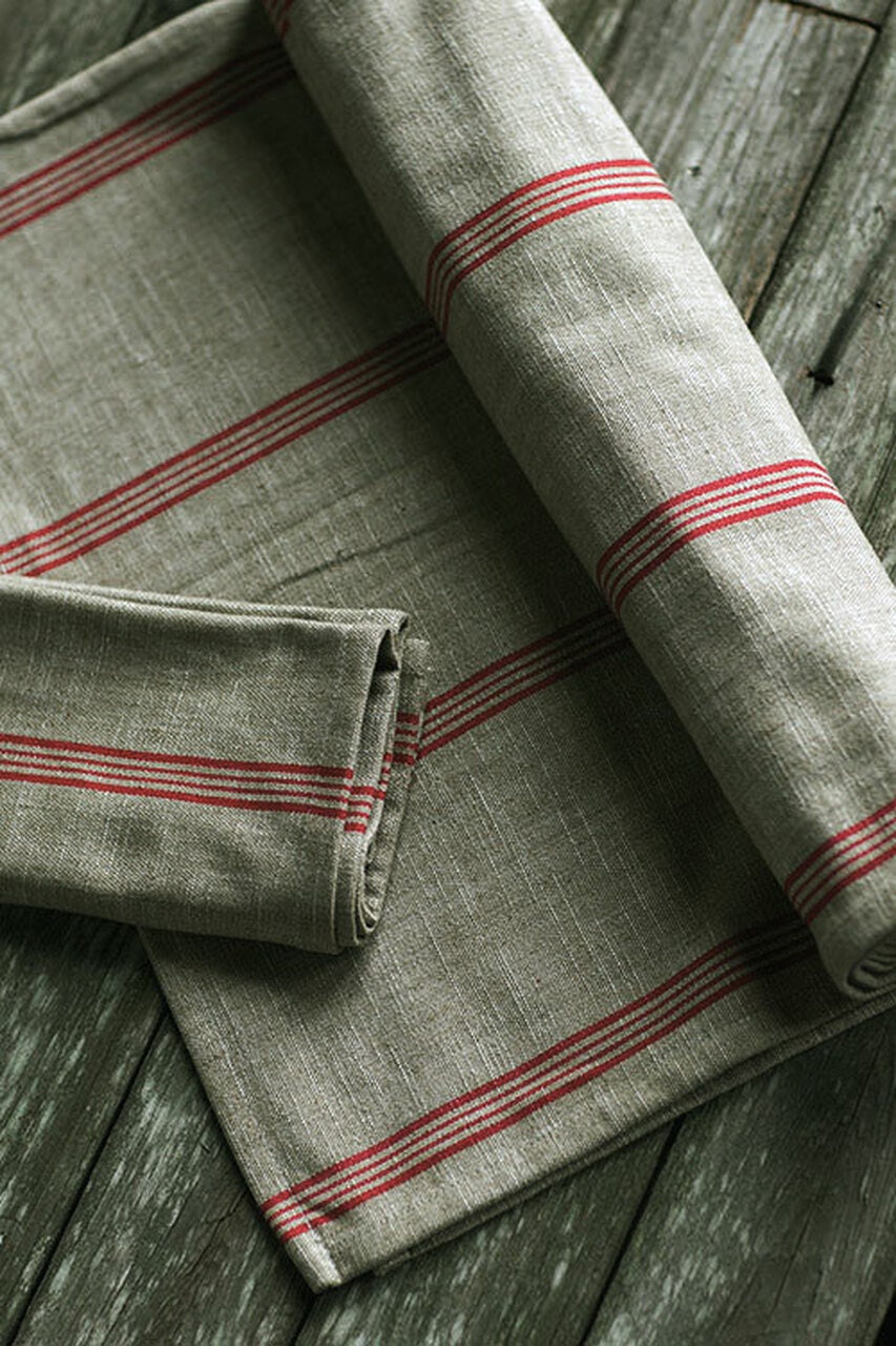 Vintage Linen Cotton Red Striped Runner