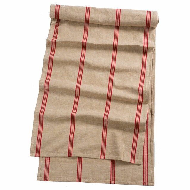 Vintage Linen Cotton Red Striped Runner