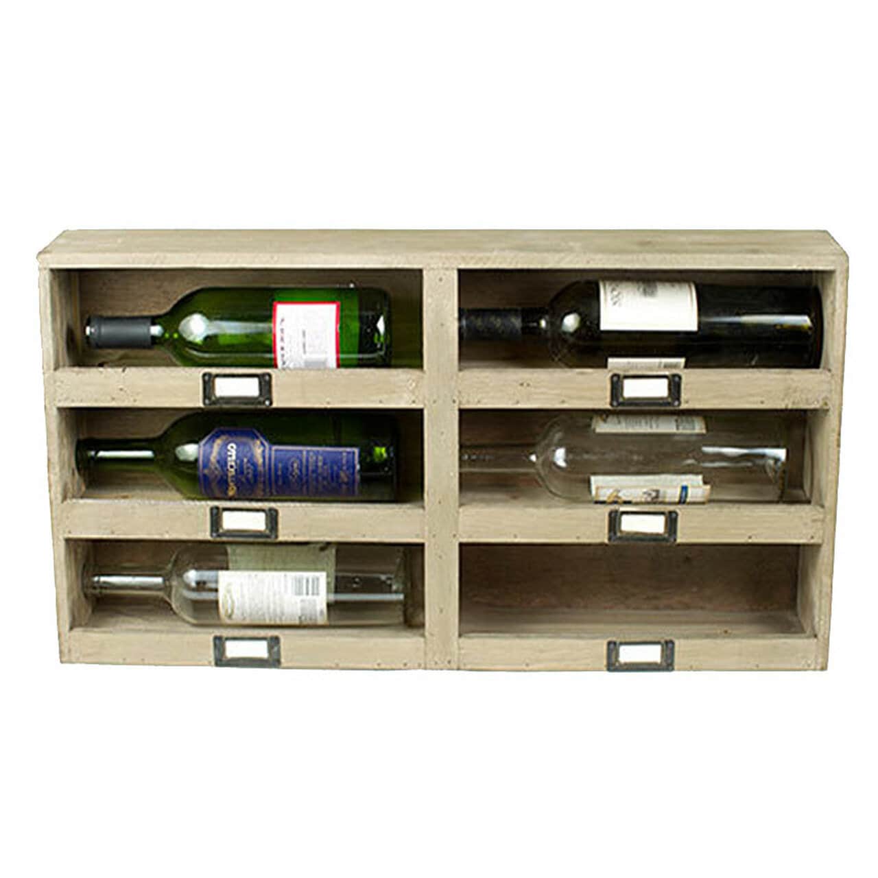 Wine Box with 6 Cubbies and Metal Tag Holder