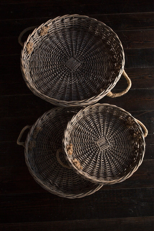 Set of 3 XLarge Round Willow Serving Trays