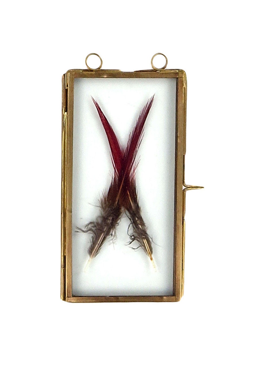Brass Frame With Hanging Loops Includes feathers picked at random