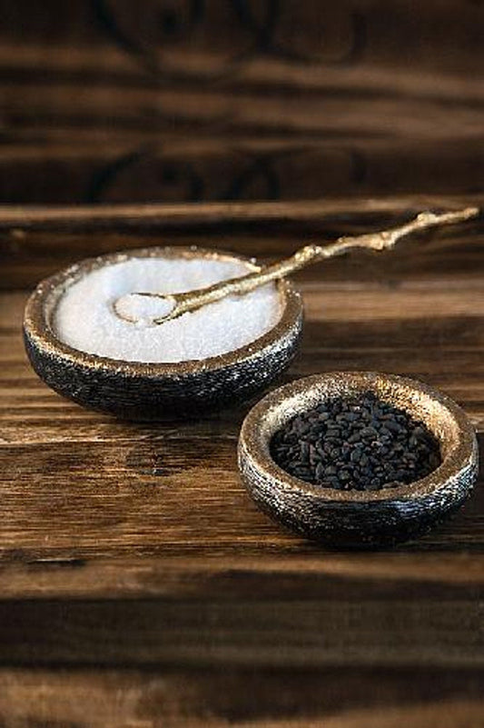 Set of 2 Gold Salt and Pepper Server with One 3" Gold Spoon